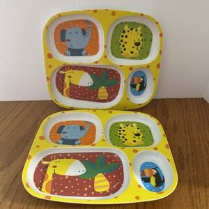 Lot of 2 Melamine Children Kids Divided Plates Citrus Grove  9.5x8.5
